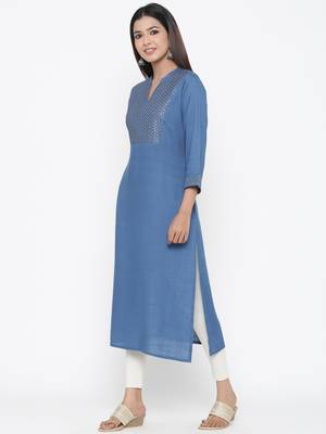 Blue printed rayon long-kurtis 3