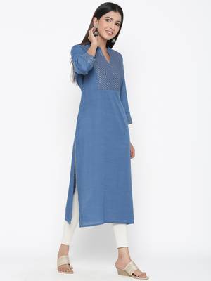 Blue printed rayon long-kurtis 4
