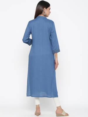 Blue printed rayon long-kurtis 5