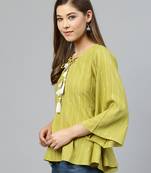 Green printed rayon long-kurtis