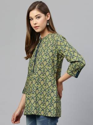 Green printed cotton long-kurtis 3