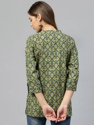 Green printed cotton long-kurtis 4