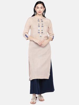 Beige embroidered rayon long-kurtis 1