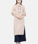 Beige embroidered rayon long-kurtis