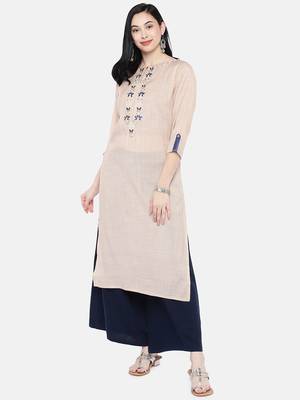 Beige embroidered rayon long-kurtis 3