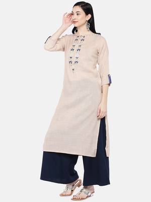 Beige embroidered rayon long-kurtis 4