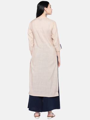 Beige embroidered rayon long-kurtis 5