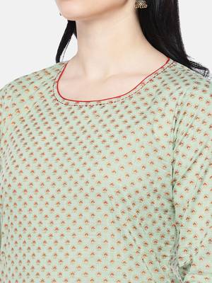 Green embroidered cotton long-kurtis 2