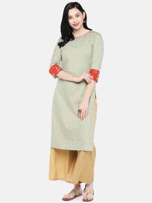 Green embroidered cotton long-kurtis 3