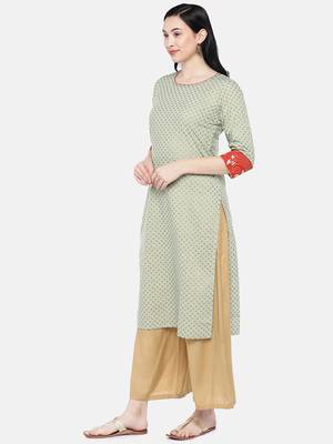 Green embroidered cotton long-kurtis 4