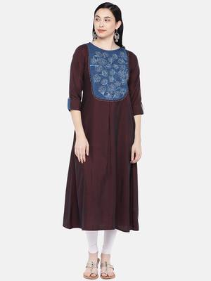Purple embroidered rayon long-kurtis 1