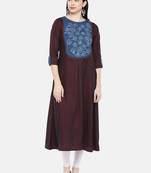 Purple embroidered rayon long-kurtis