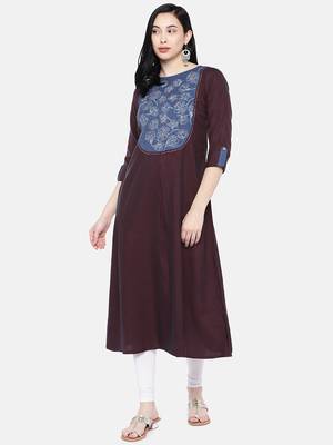 Purple embroidered rayon long-kurtis 3