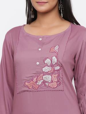 Mauve embroidered rayon long-kurtis 2