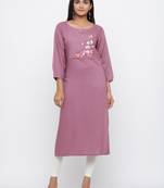 Mauve embroidered rayon long-kurtis