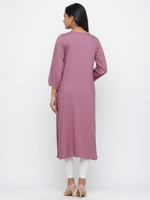 Mauve embroidered rayon long-kurtis 5