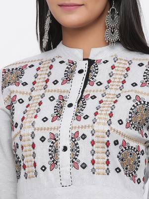 Grey embroidered cotton long-kurtis 2