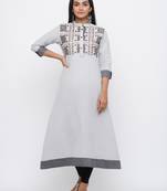 Grey embroidered cotton long-kurtis