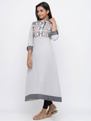Grey embroidered cotton long-kurtis 3