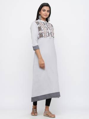 Grey embroidered cotton long-kurtis 4