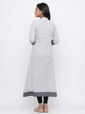Grey embroidered cotton long-kurtis 5