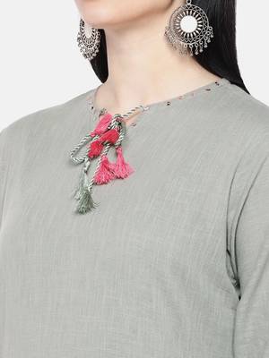 Grey printed cotton palazzo-kurta 2