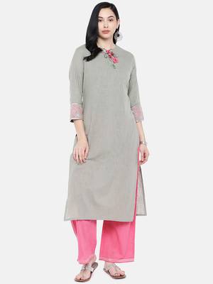 Grey printed cotton palazzo-kurta 1