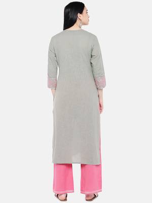 Grey printed cotton palazzo-kurta 4