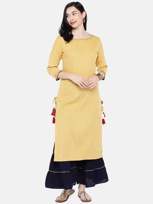 Yellow printed cotton palazzo-kurta 3
