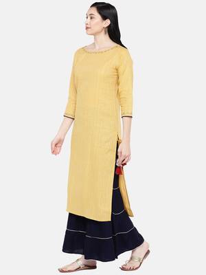 Yellow printed cotton palazzo-kurta 4