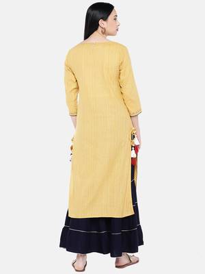 Yellow printed cotton palazzo-kurta 5