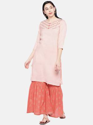 Peach printed rayon palazzo-kurta 3