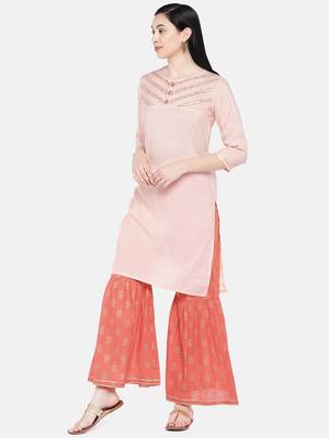 Peach printed rayon palazzo-kurta 4