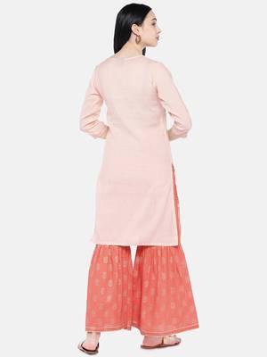 Peach printed rayon palazzo-kurta 5