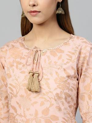 Peach printed cotton kurta-sets 2