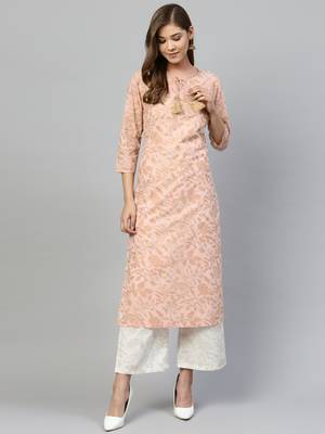 Peach printed cotton kurta-sets 3