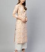 Peach printed cotton kurta-sets