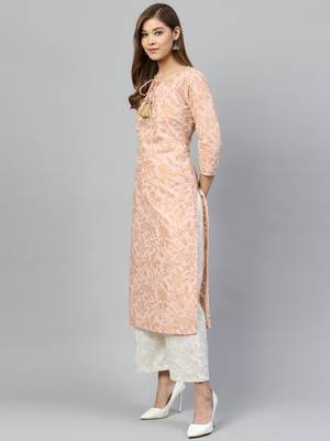 Peach printed cotton kurta-sets 4