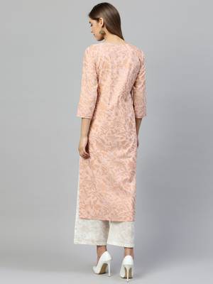 Peach printed cotton kurta-sets 5