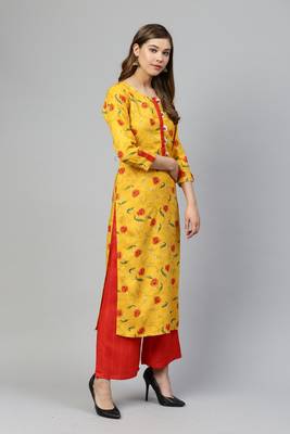 Mustard printed rayon palazzo-kurta 3
