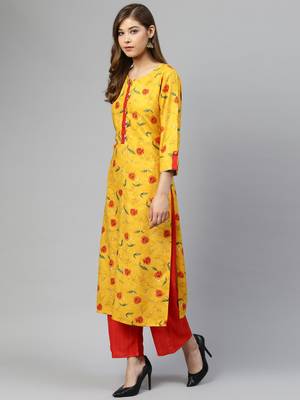 Mustard printed rayon palazzo-kurta 4