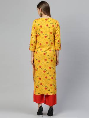 Mustard printed rayon palazzo-kurta 5