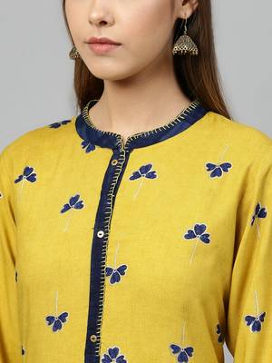 Mustard printed rayon palazzo-kurta 2