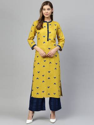 Mustard printed rayon palazzo-kurta 1