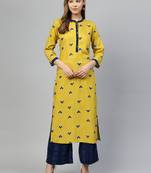 Mustard printed rayon palazzo-kurta