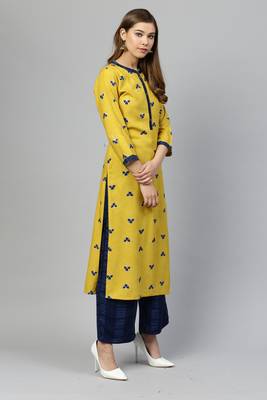 Mustard printed rayon palazzo-kurta 3