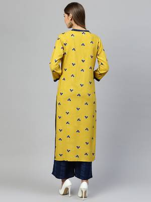 Mustard printed rayon palazzo-kurta 4