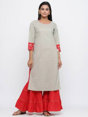 Green printed cotton palazzo-kurta 1