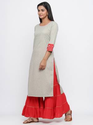 Green printed cotton palazzo-kurta 3