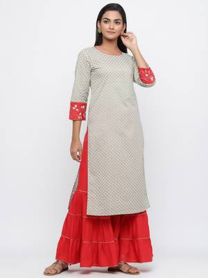 Green printed cotton palazzo-kurta 4